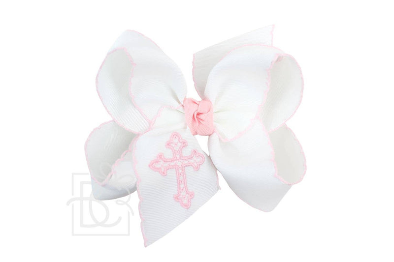 EMBROIDERED CROSS CROCHET EDGE BOWS