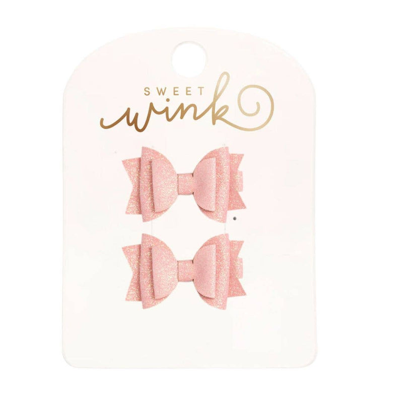 Blush Glitter Bow Clip Set - Hair Accessories For Kids