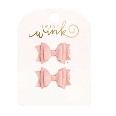 Blush Glitter Bow Clip Set - Hair Accessories For Kids