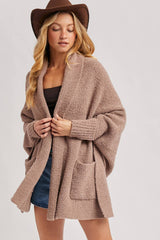 OPEN FRONT BLANKET WRAP BOUCLE KNIT SWEATER CARDIGAN: One Size