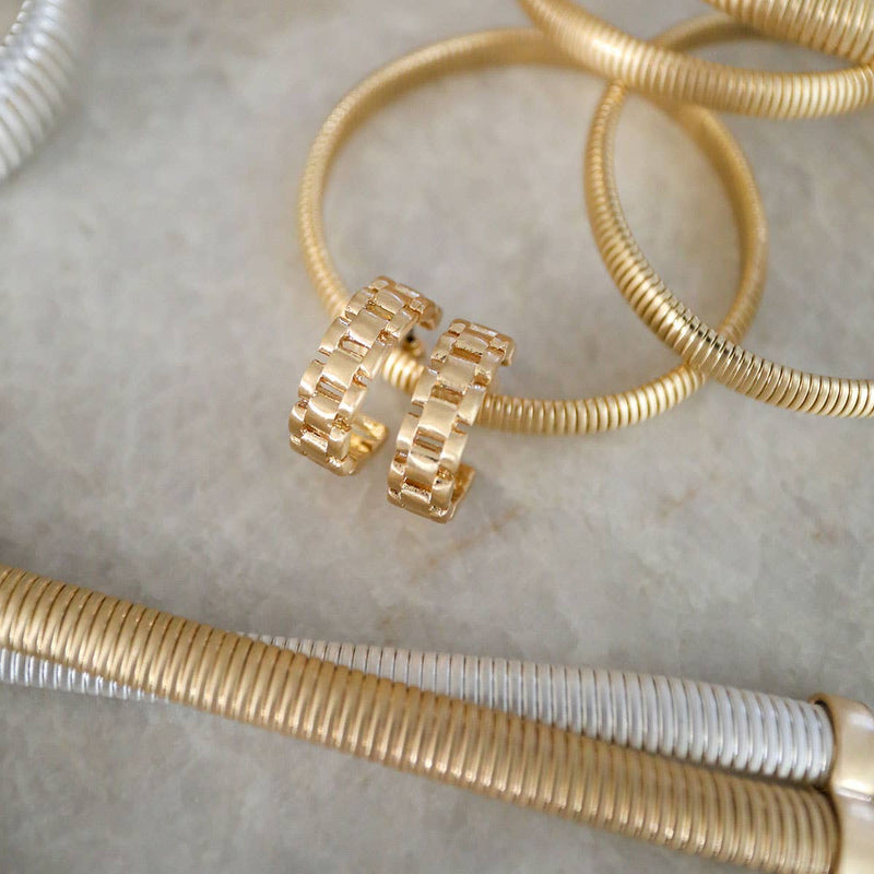 Carter Watchband Open Hoop Earrings in Satin Gold