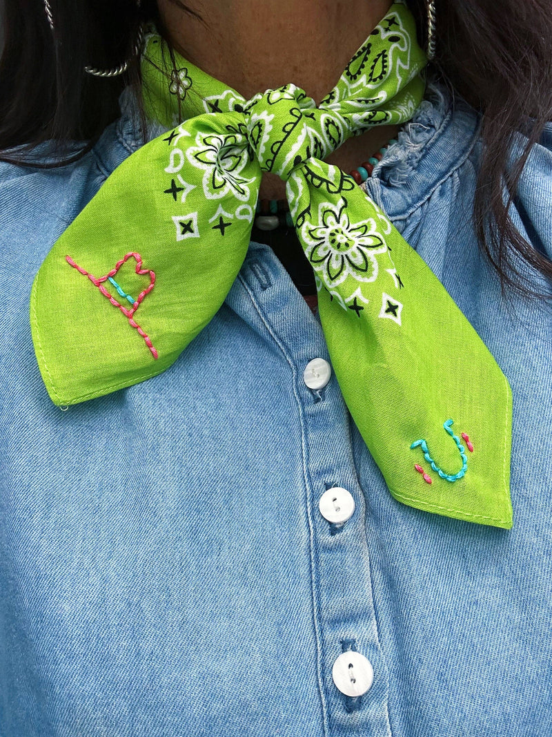 Lucky Cowgirl Embroidered Bandana