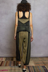 French Terry Loose Fit Knit Overalls with Contrast Panels