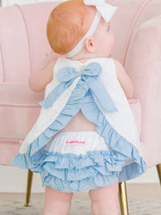 Baby Girls White & Light Blue Swing Top & Bloomer Set