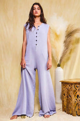 Wide Leg Button-up Loose Fit Solid Sweater Jumpsuit