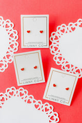 Screwback Stud Earrings - Nora Heart Red