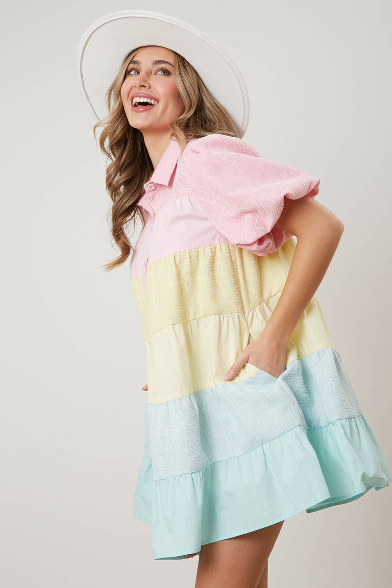 Easter Color Block Button Down Dress