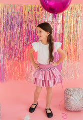 Ruffle Skort in Pink Lamé