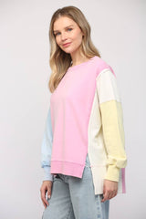 SIDE SLIT COLOR BLOCK SWEATSHIRT