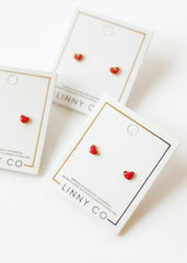 Screwback Stud Earrings - Nora Heart Red