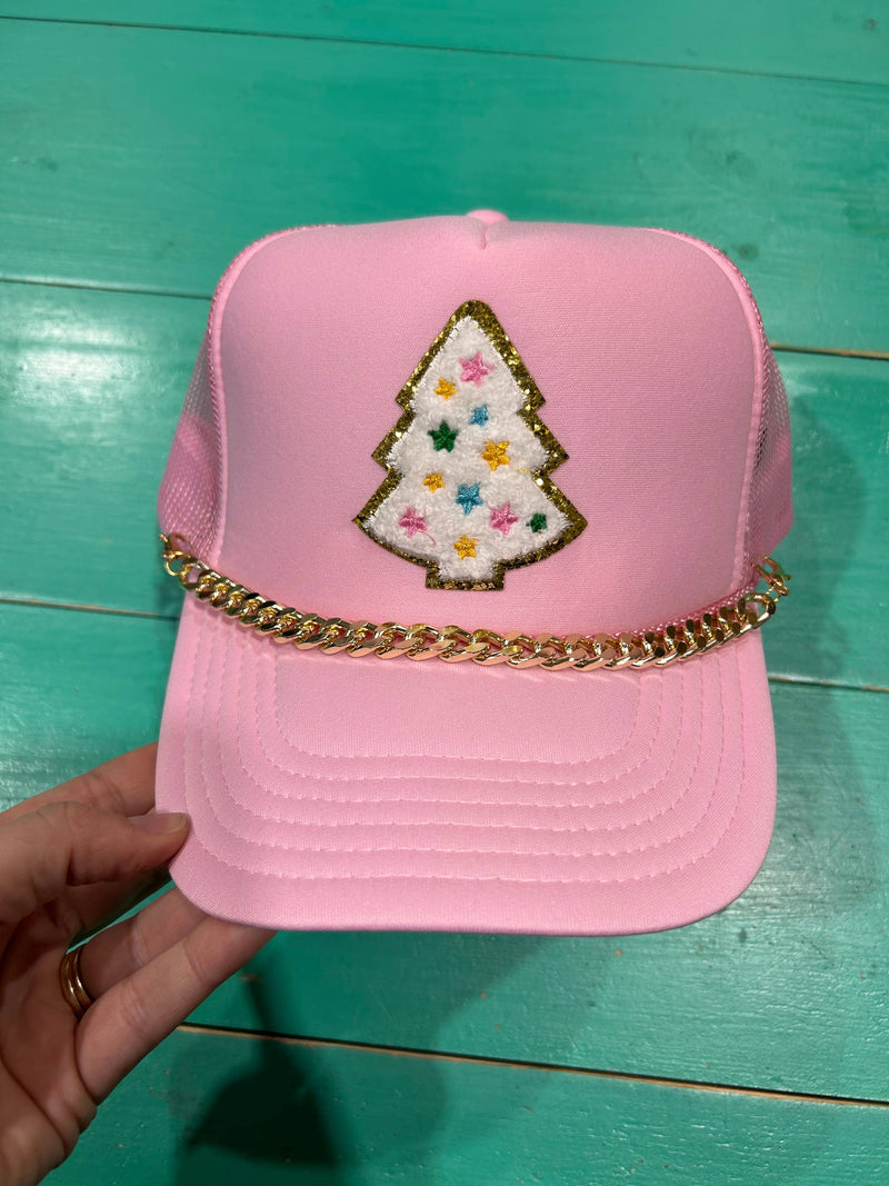 Soft Pink Chenille Tree Trucker Hat ( CHAIN NOT INCLUDED)
