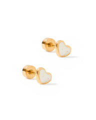 Screwback Stud Earrings - Nora Heart - White
