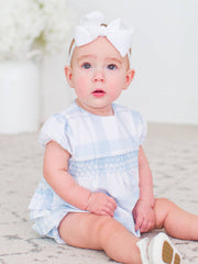 Baby Girls Smocked Puff Sleeve Romper with Stripes