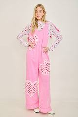 Mineral Washed Valentines Heart patched Jumpsuits