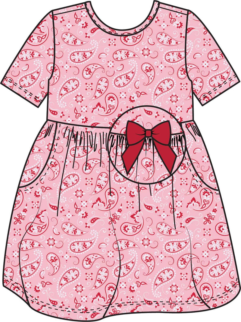 Girls Pink Western Bandana Short Sleeve Knit Twirl Dress