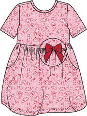 Girls Pink Western Bandana Short Sleeve Knit Twirl Dress
