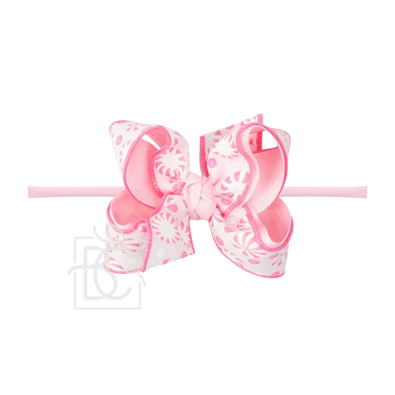 1/4" Pantyhose Headband w/ Peppermint Pastel Print Hair Bow