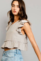 Cotton gauze Peplum Blouse Crop Top