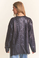 Cire Fabric Knit Round Neck Sweater