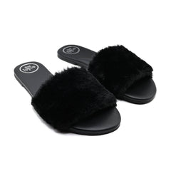 ZIELA - BLACK Faux Fur Slide : Black