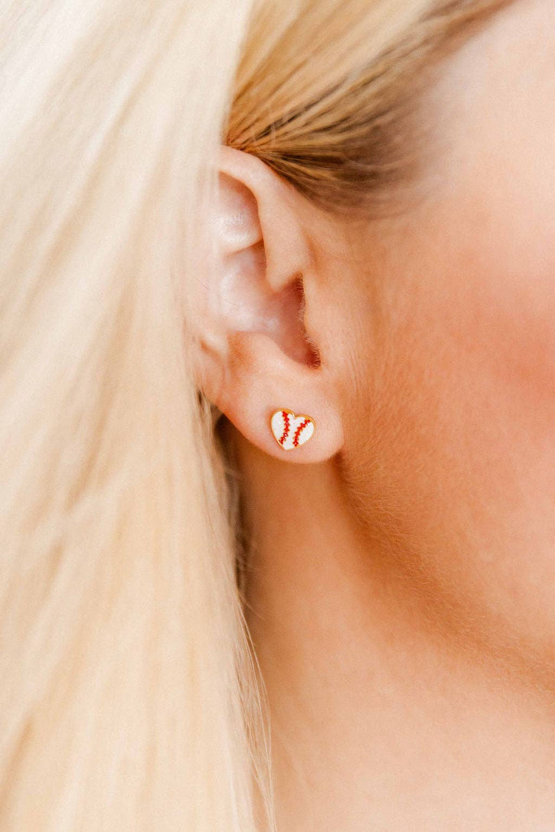 Screwback Stud Earrings - Baseball Heart