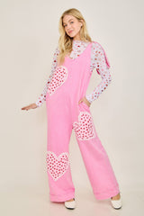 Mineral Washed Valentines Heart patched Jumpsuits