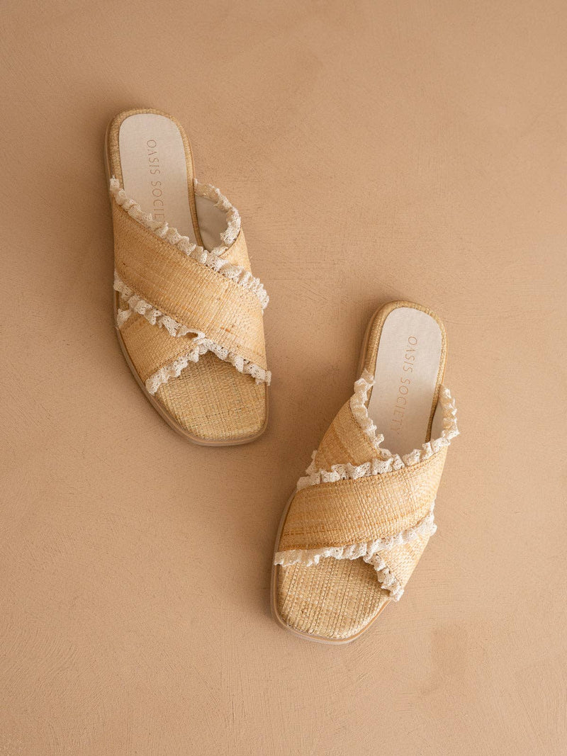 The Allie | Natural Lace Trim Cross Slide