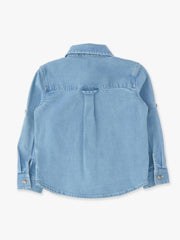 Boys Light Wash Stretch Denim Long Sleeve Button Down Shirt