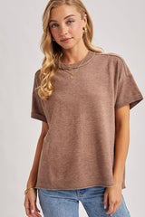 CREW NECK KNIT T-SHIRT: MOCHA