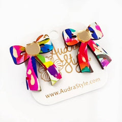 Colorful Bow Stud Rainbow Abstract Spring Summer Statement Earring