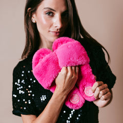 AVERIE - HOT PINK Faux Fur Slide : Hot Pink