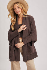 OPEN FRONT BLANKET WRAP BOUCLE KNIT SWEATER CARDIGAN- One Size