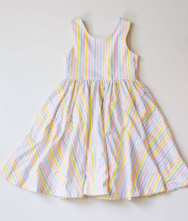 Tank Dress in Pastel Stripe- girls pocket twirl dress