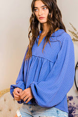 Collared Split Neck Pleating Top