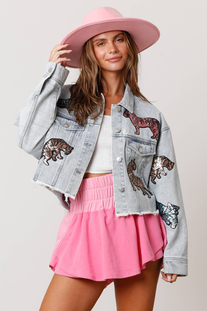 Sequin Tiger Denim Jacket