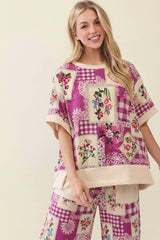 Rosy Nostalgia Terry crewneck top with matching crop pant