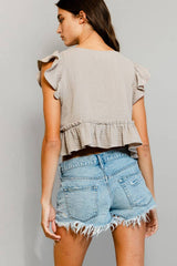 Cotton gauze Peplum Blouse Crop Top
