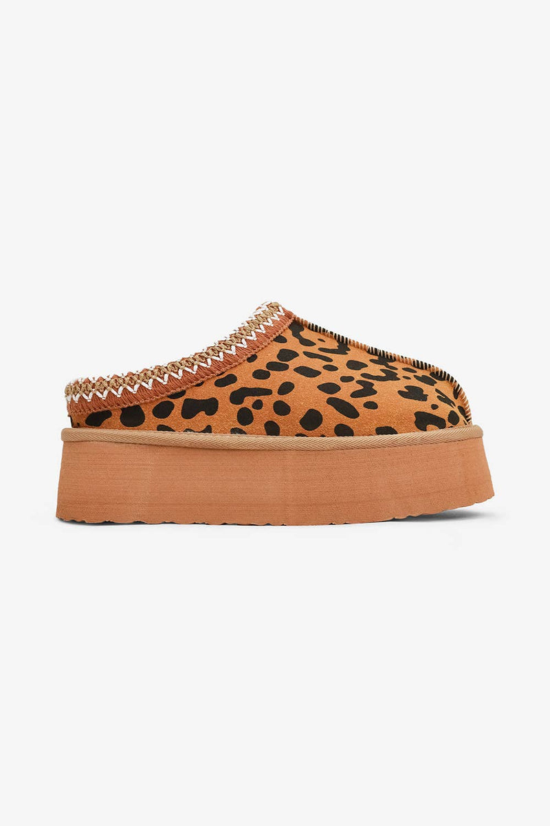 Cozy Fur-Lined Slipper, Rubber Sole: Leopard