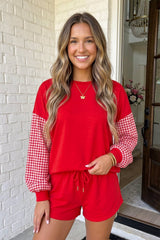 LAS Plaid Patchwork Drawstring Shorts Set