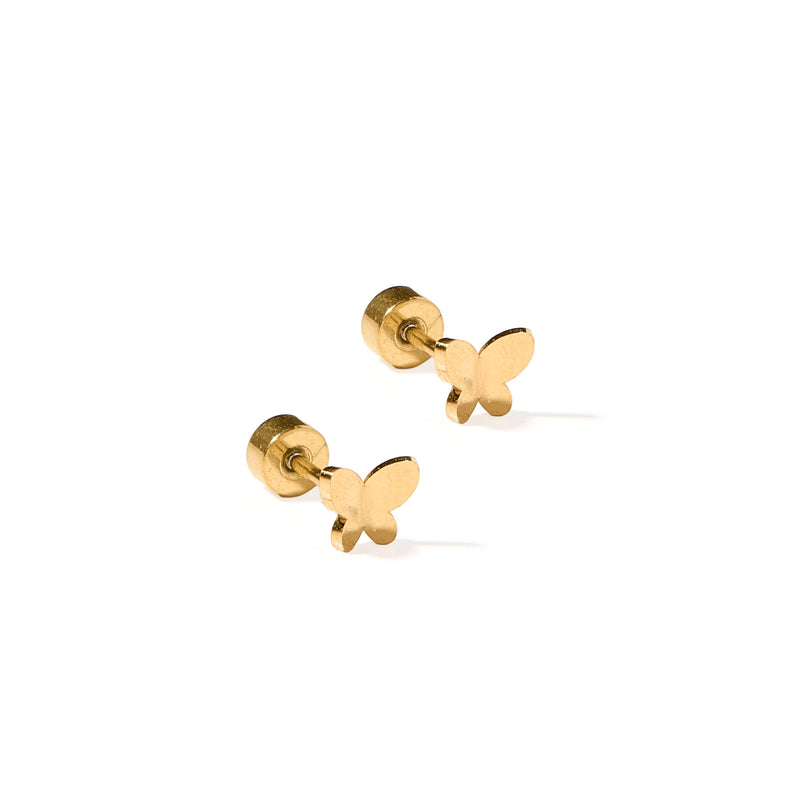 Screwback Stud Earrings - Billie Butterfly - Gold