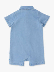 Baby Boys Light Wash Stretch Denim Short Sleeve Button-up Romper