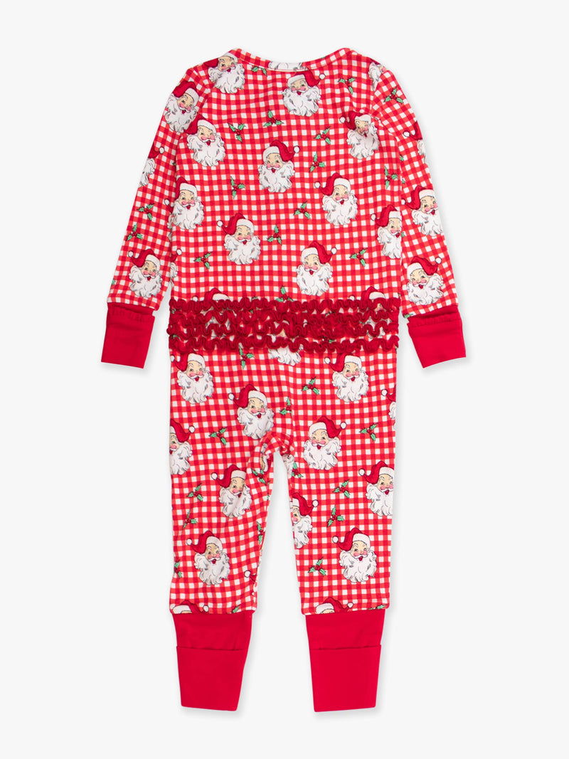 SoftSnooze™ Baby Girls Bamboo Viscose Red Dear Santa Convertible Ruffle One Piece Footie Pajama