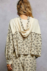 Vintage Washing Double Gauze Floral Printed Hoodie Top with matching pants