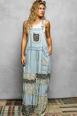 Feminine Mixed Printed Fabric Ruffle Wide Leg Overall