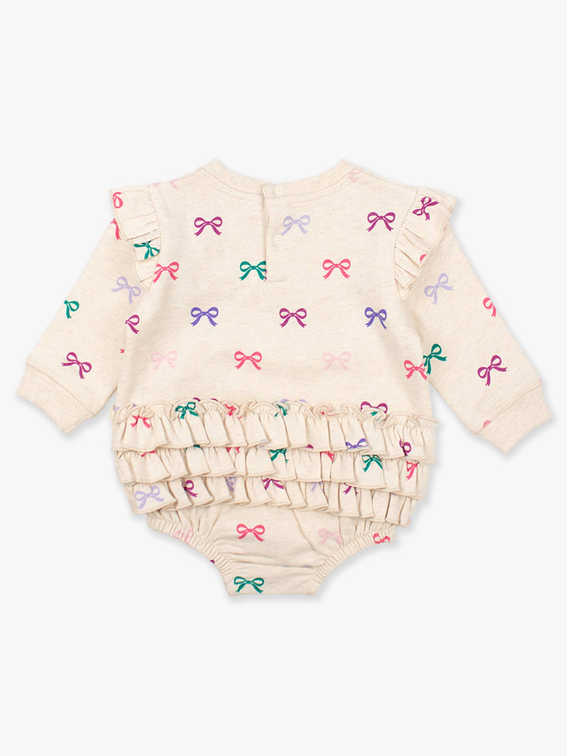 Baby Girls Heather Oatmeal Ribbons Sweatshirt Bubble Romper