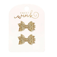 Gold Glitter Bow Clip Set - Hair Accessories For Kids