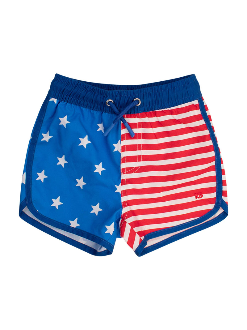 Boys Stars & Stripes Dolphin Hem Swim Trunks
