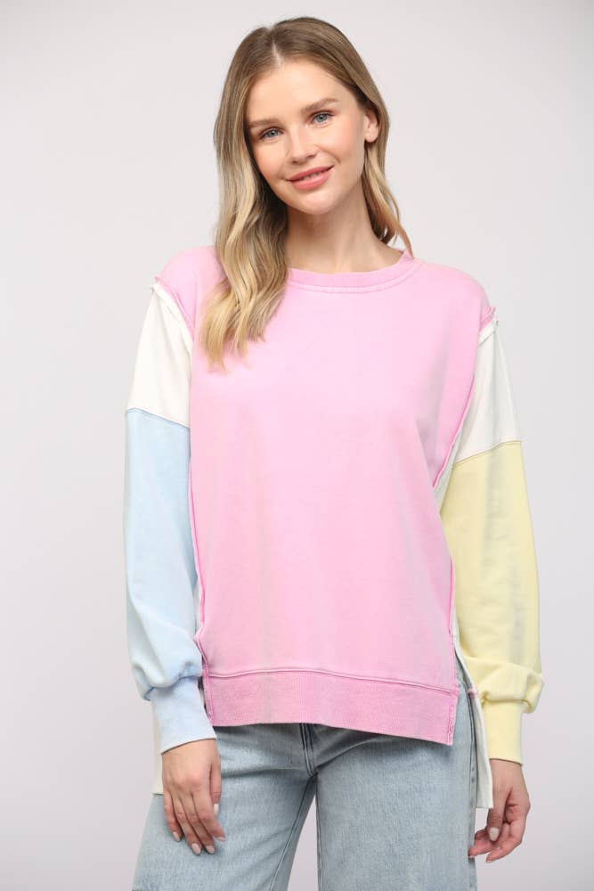 SIDE SLIT COLOR BLOCK SWEATSHIRT