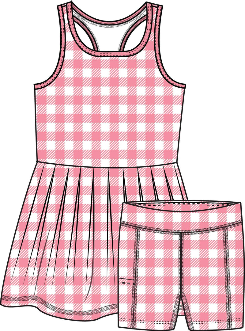 Women's Bubblegum Gingham Pleated Skirt Active Dress & Bike Short Set