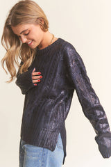 Cire Fabric Knit Round Neck Sweater